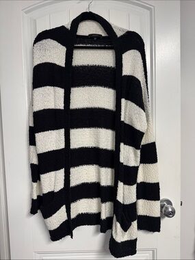 Talula Black and White Striped Open-Front Cardigan